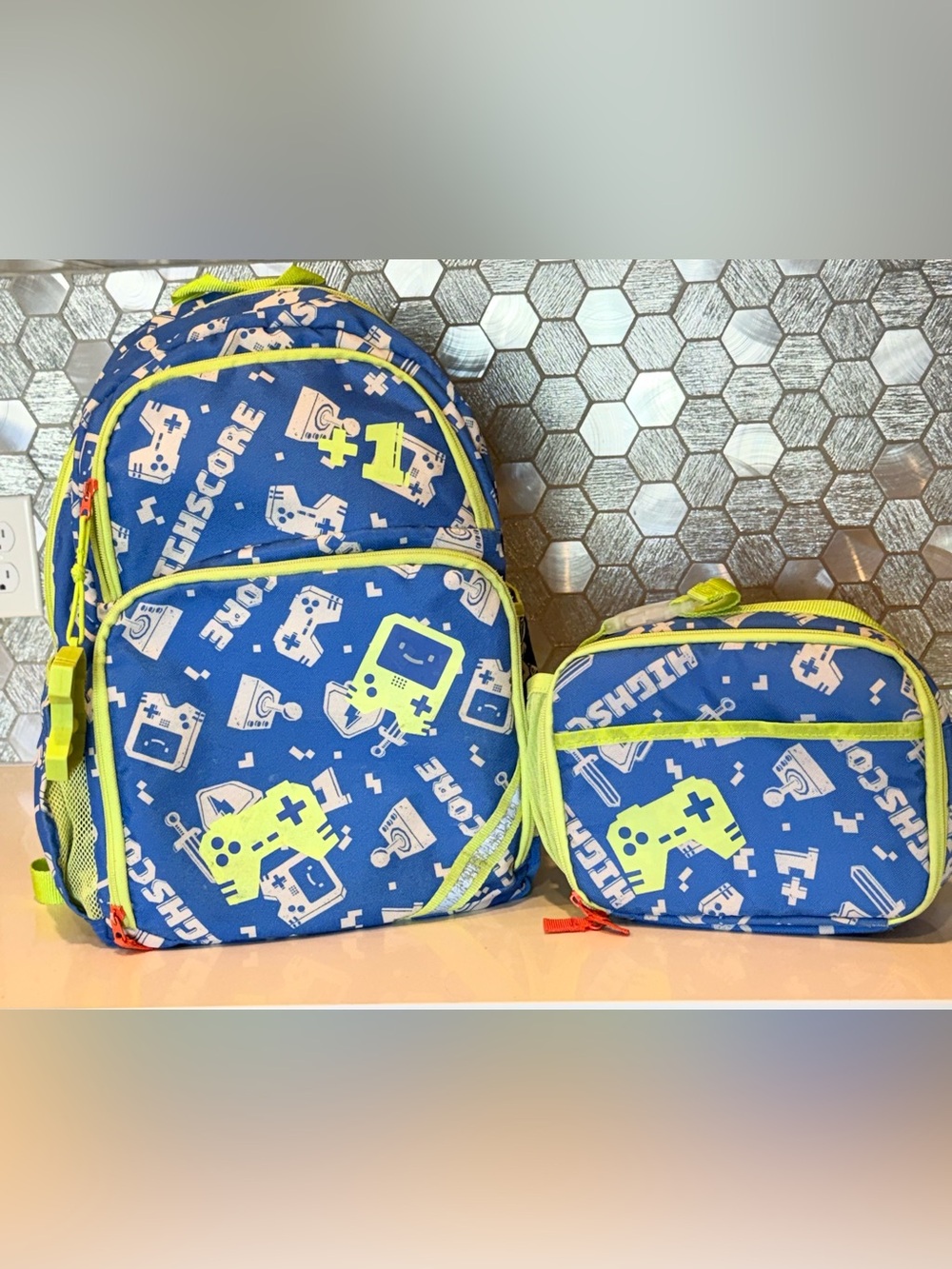 Gaming Print Blue & Neon Green Backpack Set - Electronics Video Games & Consoles